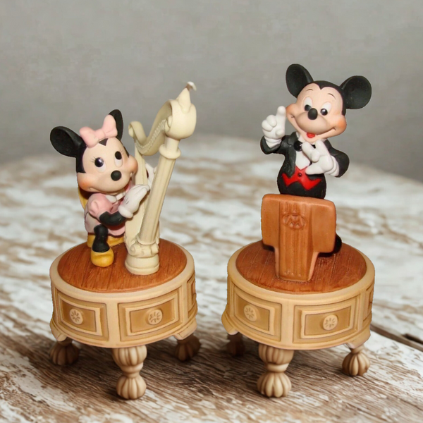 Walt Disney Productions Mickey & Minnie Wind Porcelain Musical Figurines Vintage