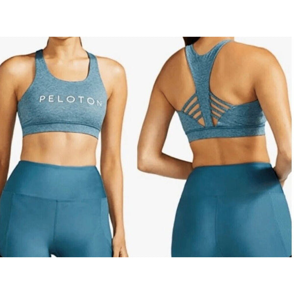 Peloton Women's Sz Small Heathered Teal Strappy Back Sports Bra (FA121) NWT