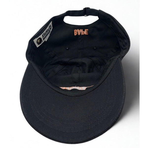 BAPE A Bathing Ape Logo Dad Hat Cap Black Orange Strapback Rare Streetwear