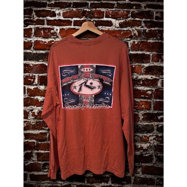 Rusty Surfboards Long Sleeve T Shirt XL USA 90s Surf Skate Graphic Tee Vintage
