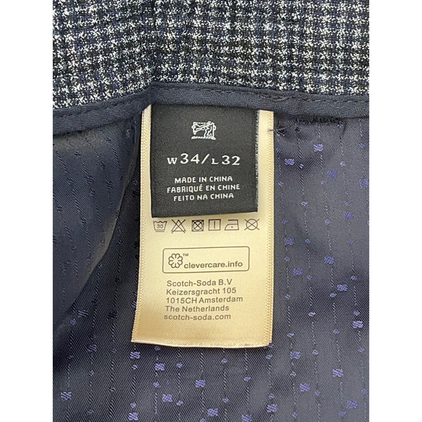 Scotch & Soda Mott Pants Men 34x32 Houndstooth Wool Blend Slim Fit Chino