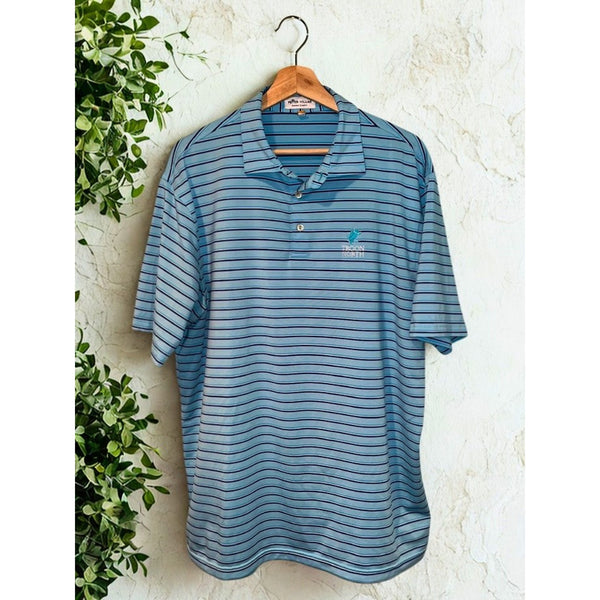 Peter Millar Summer Comfort Troon North Polo Shirt Large Blue Stripe Golf
