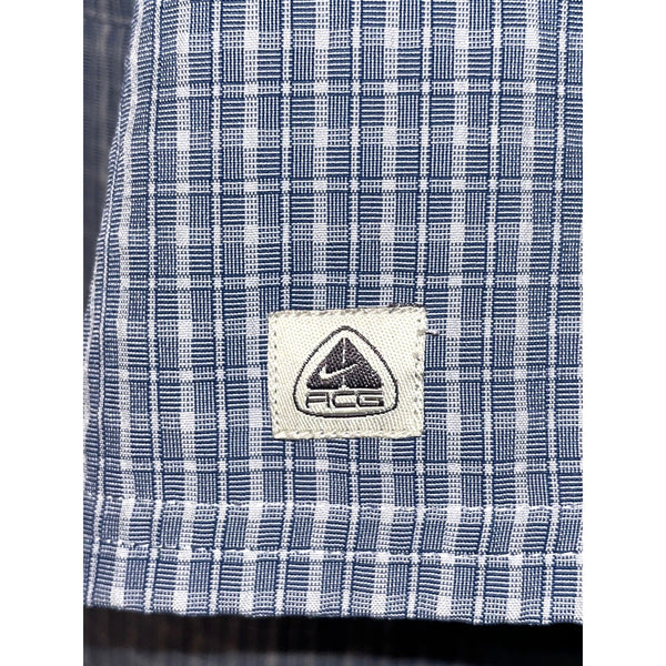 Nike ACG All Conditions Gear Striped Button Down Short Sleeve Shirt Blue Sz. L