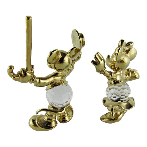 Disney Mickey & Minnie Mouse Crystal Gold Plated Figurine Lencia Austria In Box