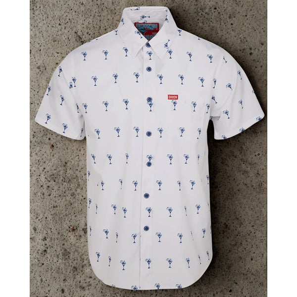 Dixxon The Gnartini Party Shirt Men's 5XL White Martini Print Button Up NWOT