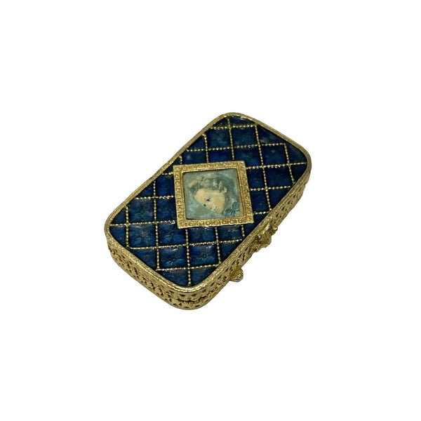 Estee Lauder Cobalt Blue Enamel Portrait Solid Perfume Compact NIB VTG