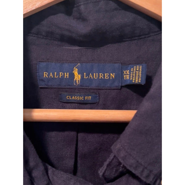 Polo Ralph Lauren Linen Shirt Men 2XL Navy Classic Fit Button Down Pony NWT