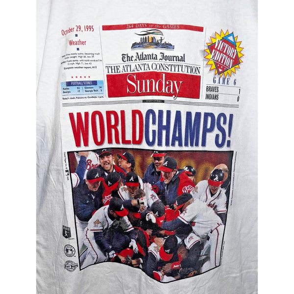 Atlanta Braves Newspaper Print 1995 World Champs Single Stitch Adult XL Vintage