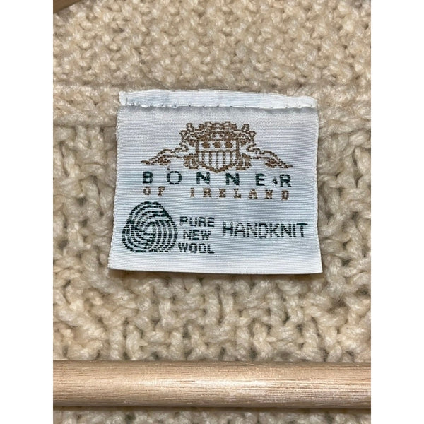 Bonner of Ireland Handknit Wool Cable Knit Aran Fisherman Cardigan Sweater Sz XL