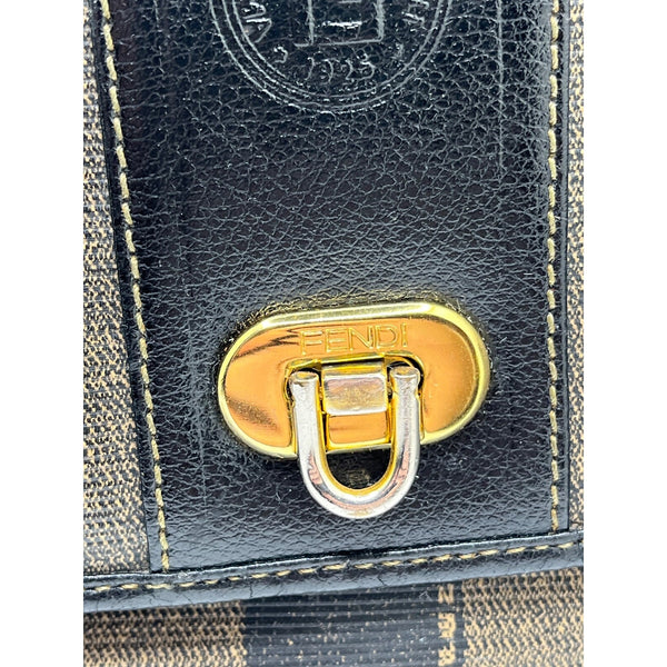 Fendi Purse PEQUIN BAG Striped Leather Gold Modern Pockets Organizer VNTG