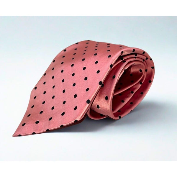 David Donahue Salmon Pink Silk Polka Dot Tie 100% Silk Handmade EUC