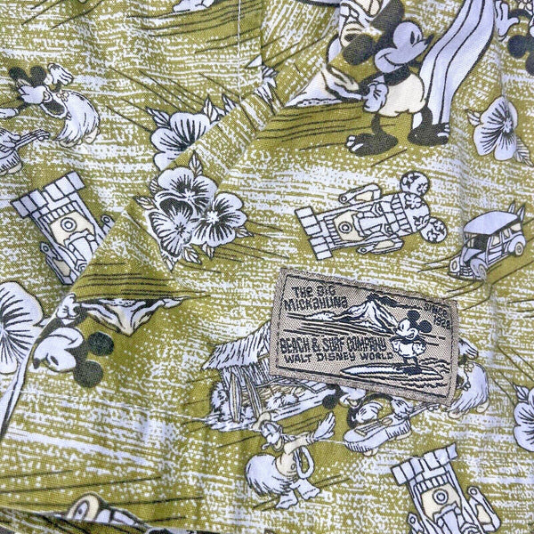 Walt Disney World Hawaiian Camp Shirt Mickey Donald Surfing Floral Tiki Mens L