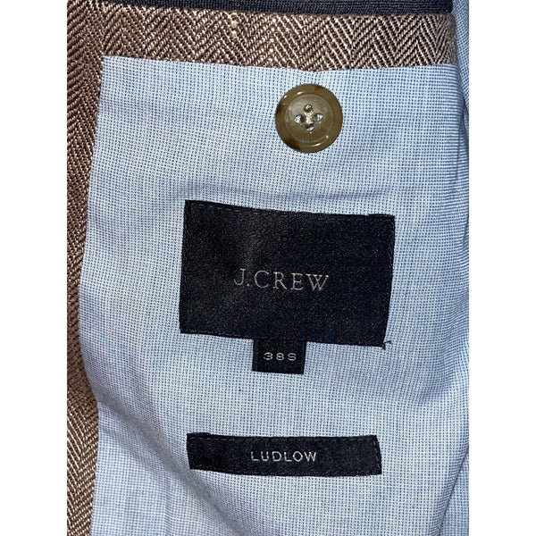 J.Crew Ludlow Blazer Mens 38S Brown Herringbone Linen Silk Italian Sport Coat