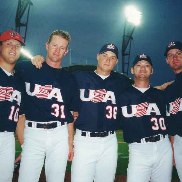 Team USA Baseball Jersey Russell Athletic Navy 2000 Olympics Sz 44 (L) Vintage