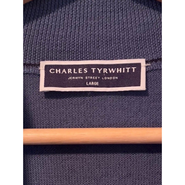 Charles Tyrwhitt Merino Wool 1/4 Zip Sweater Mens Large Blue Lightweight (Flaw)