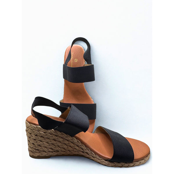 Tommy Bahama Sakura Elastic Wedge Sandals Black Sz 10