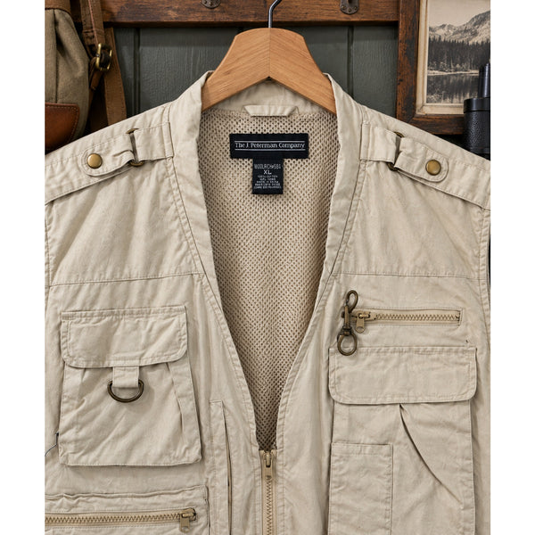 J Peterman Safari Photography Utility Vest XL Cotton Fishing Hunting Travel 5841