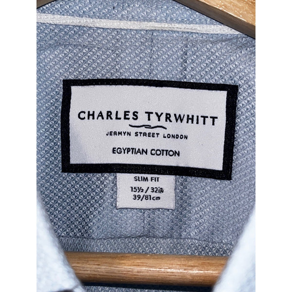 Charles Tyrwhitt Dress Shirt Non Iron Slim Fit Blue Egyptain Cotton Sz. 15.5/35