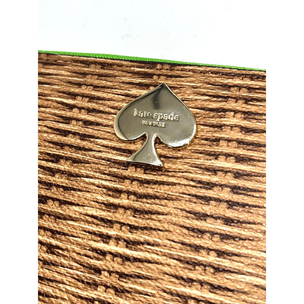 Kate Spade Pack A Picnic Woven Basket Print Leather Zip Wallet Clutch MSRP $178