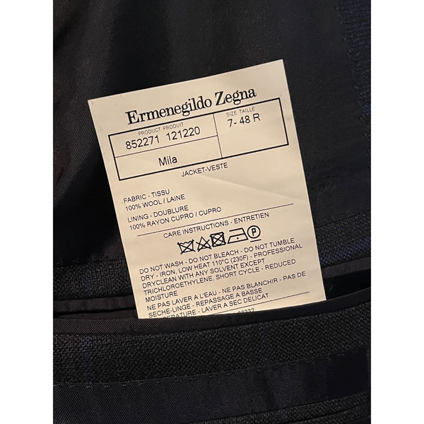 Ermenegildo Zegna Mila Blazer Men's 38R/48R Navy Blue Windowpane 100% Wool Italy