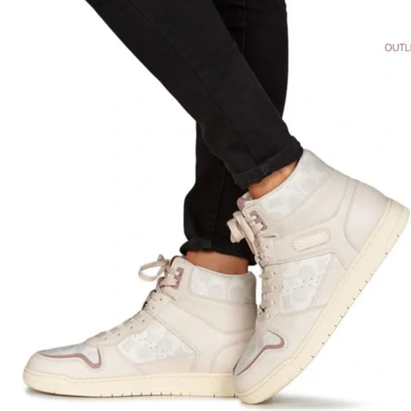 Coach Hi Top Sneakers CD304 Chalk Coated Canvas Women’s Sz 10B NIB MSRP $229