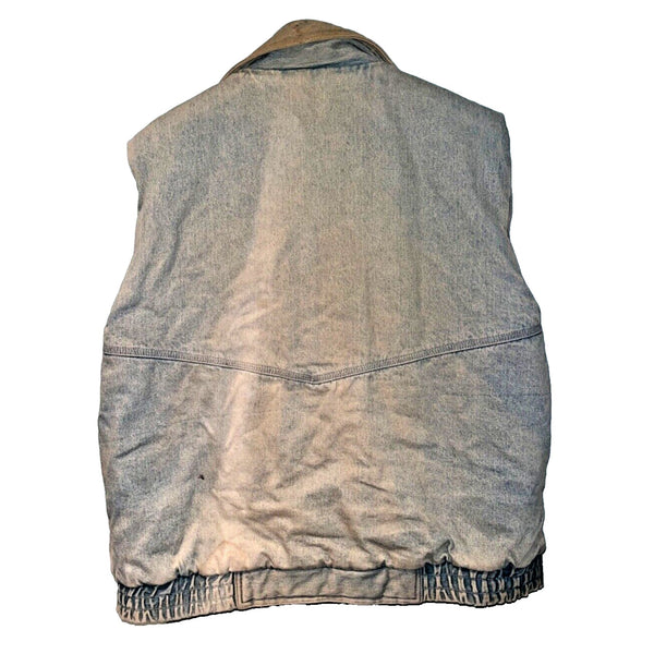 Vtg 90s Streetwear Mens L Distressed Flannel Lined Acid Wash Denim Vest Jacket