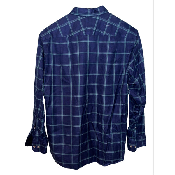 Charles Tyrwhitt Dress Shirt Non Iron Classic Fit Check Heavy Cotton Denim Sz. L