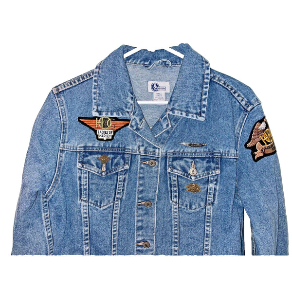 Arizona Harley Davidson Patches Denim Jean Motorcycle Jacket Sz. S Vintage