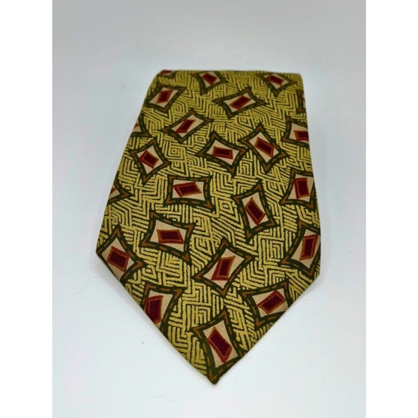 Burberrys of London Vintage Silk Tie Geometric Pattern Yellow Green Red