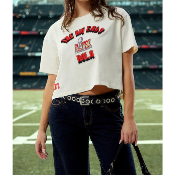 NFL Super Bowl 59 Pro Standard Nola Baby Cropped T-Shirt Sz. L NWT