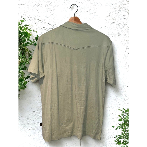 Howler Brothers Ranchero Western Pearl Snap Polo Green Cotton Shirt Mens M