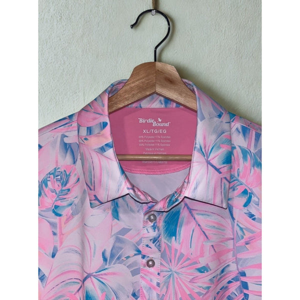 Birdie Bound Polo XL NWT Pastel Palms Floral Golf Shirt UPF 50 Stretch