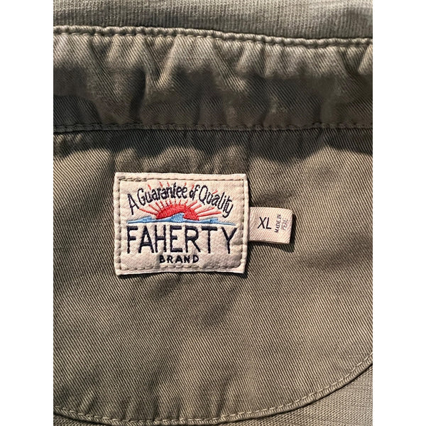 Faherty Sunwashed Polo Shirt Men's XL Olive Green Cotton Slub Pocket Casual