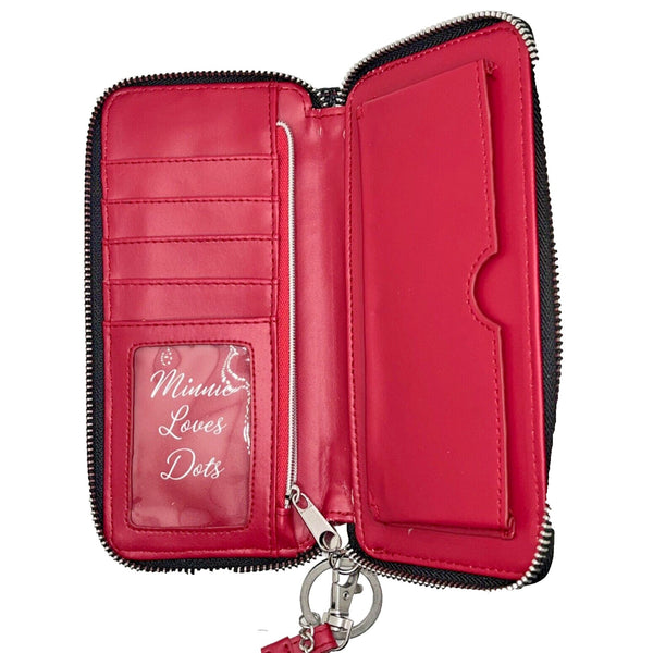 Disney Wristlet Wallet Minnie Loves Dots W/ Exclusive 3D Keychain EUC