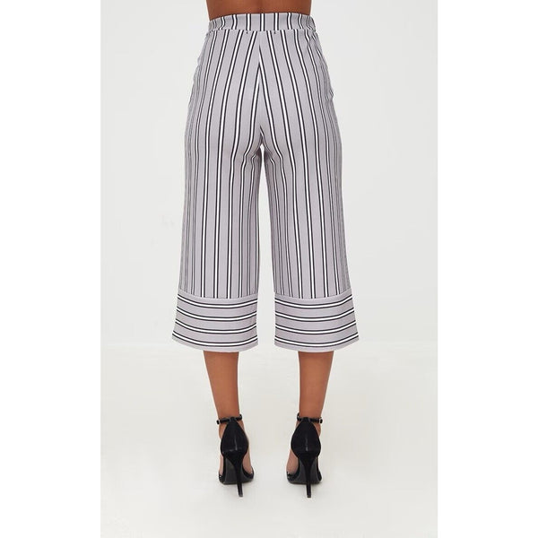 Pretty Little Thing Petite Grey Contrast Stripe Culottes Size 8 NWOT