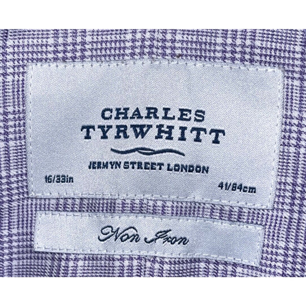 Charles Tyrwhitt Dress Shirt Non Iron Extra Slim Fit Plaid Purple Men's 16/33