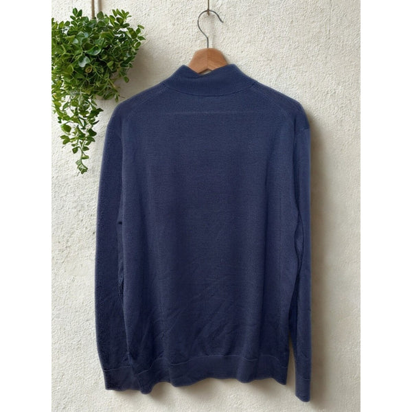 Charles Tyrwhitt Merino Wool 1/4 Zip Sweater Mens Large Blue Lightweight (Flaw)