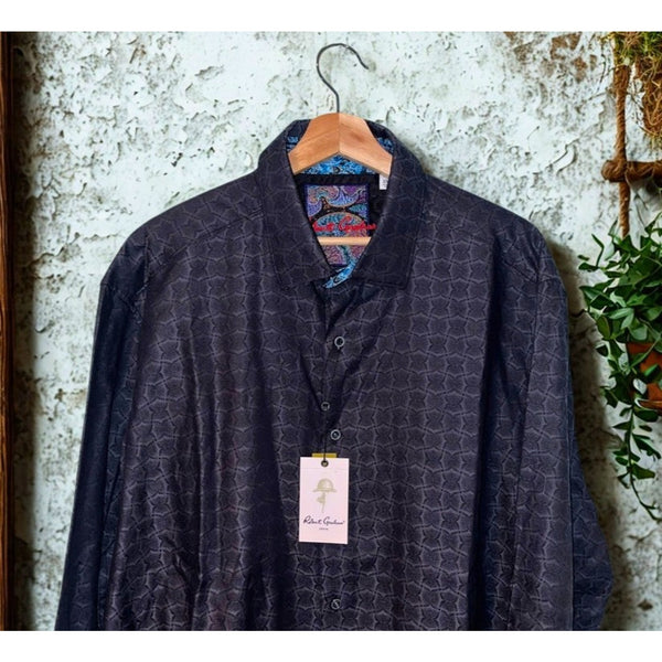 Robert Graham Rialto Shirt 3XL Classic Fit Black Jacquard Flip Cuff Luxury NWT
