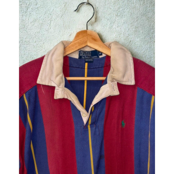 Polo Ralph Lauren Rugby Shirt Mens XL Colorblock Elbow Shoulder Patches USA VTG