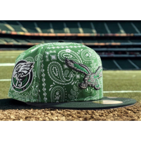 Philadelphia Eagles 75 Years New Era 59FIFTY Paisley Green Fitted Hat Sz 7 1/2
