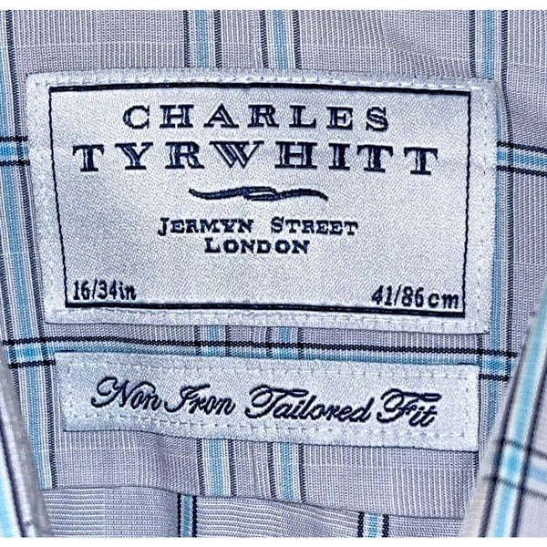 Charles Tyrwhitt Dress Shirt Non Iron Tailored Fit Check Men's 16/34