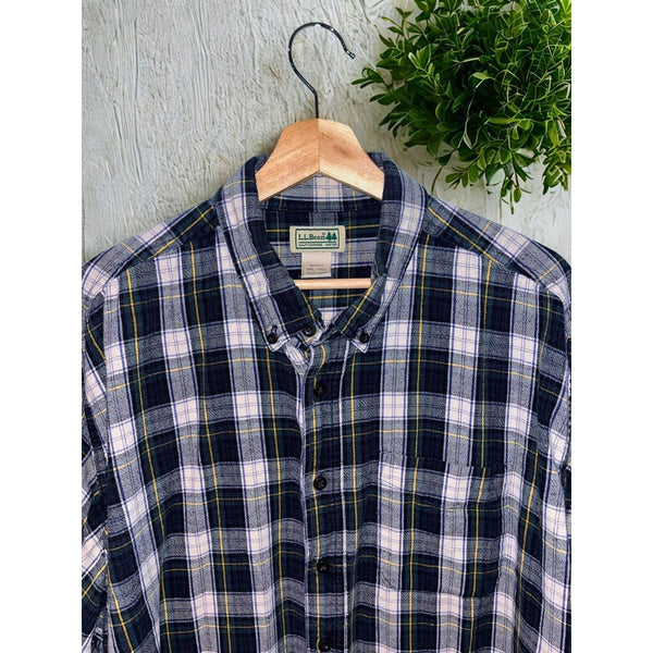 L.L. Bean Traditional Fit Plaid Flannel Shirt Men’s 2XLT Tall Black Cotton 22806