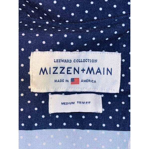 Mizzen+Main Leeward Short Sleeve Shirt Men’s M Trim Fit Blue Polka Dot Stretch
