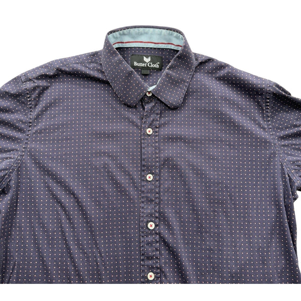 Butter Cloth Shirt Polka Dot Icy Cotton Short Sleeve Men Sz. L Button Up