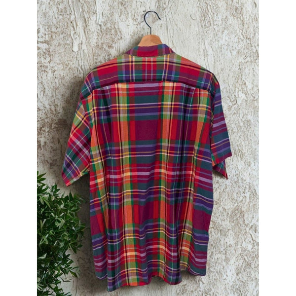 Polo Ralph Lauren Madras Plaid Shirt 2XL Vintage Short Sleeve Button Front