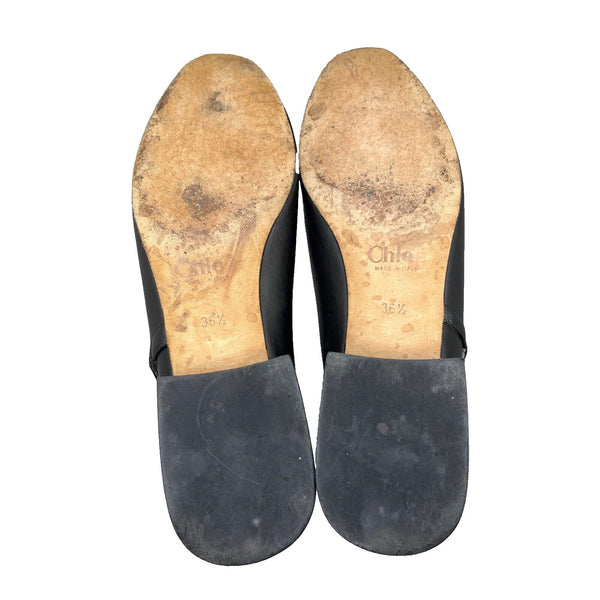 Chloe Double Buckle Black Flat Ankle Boot Gold Hardware Sz. 36.5 Made in Italy