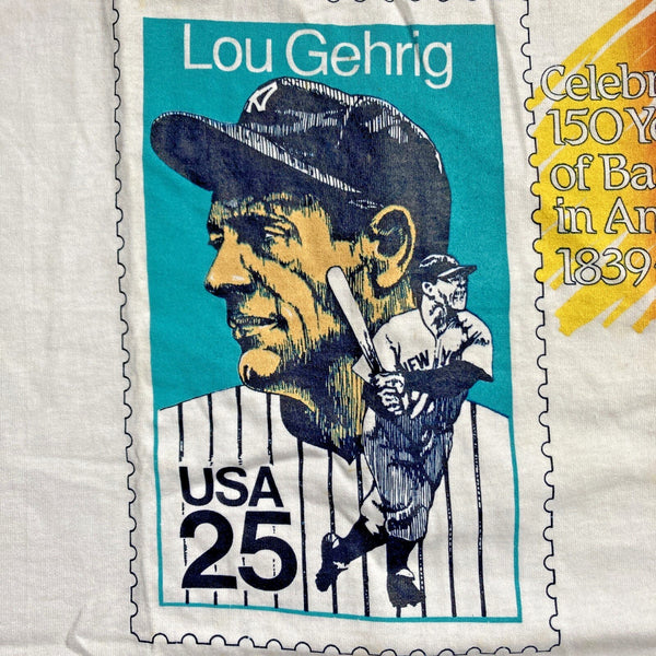 Lou Gehrig New York Yankees USPS Stamp Tee Screen Stars USA L Vintage 1989