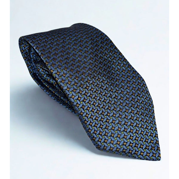 Fendi Roma Silk Tie Handmade Italy Blue Gold Geometric Pattern Luxury Designer