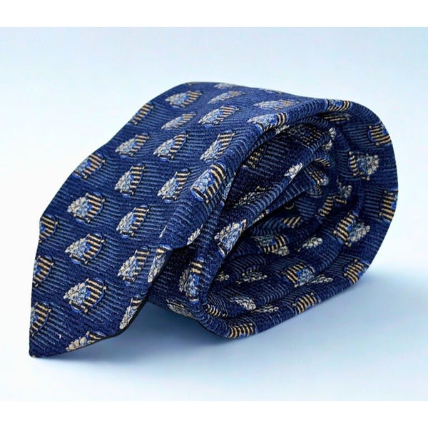Ermenegildo Zegna 100% Silk Tie Navy Blue Diamond Medallion Italy Luxury