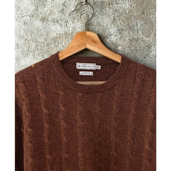 Peter Millar Brown Red Cable Knit Sweater M Luxe Blend Wool Cashmere Small Flaw